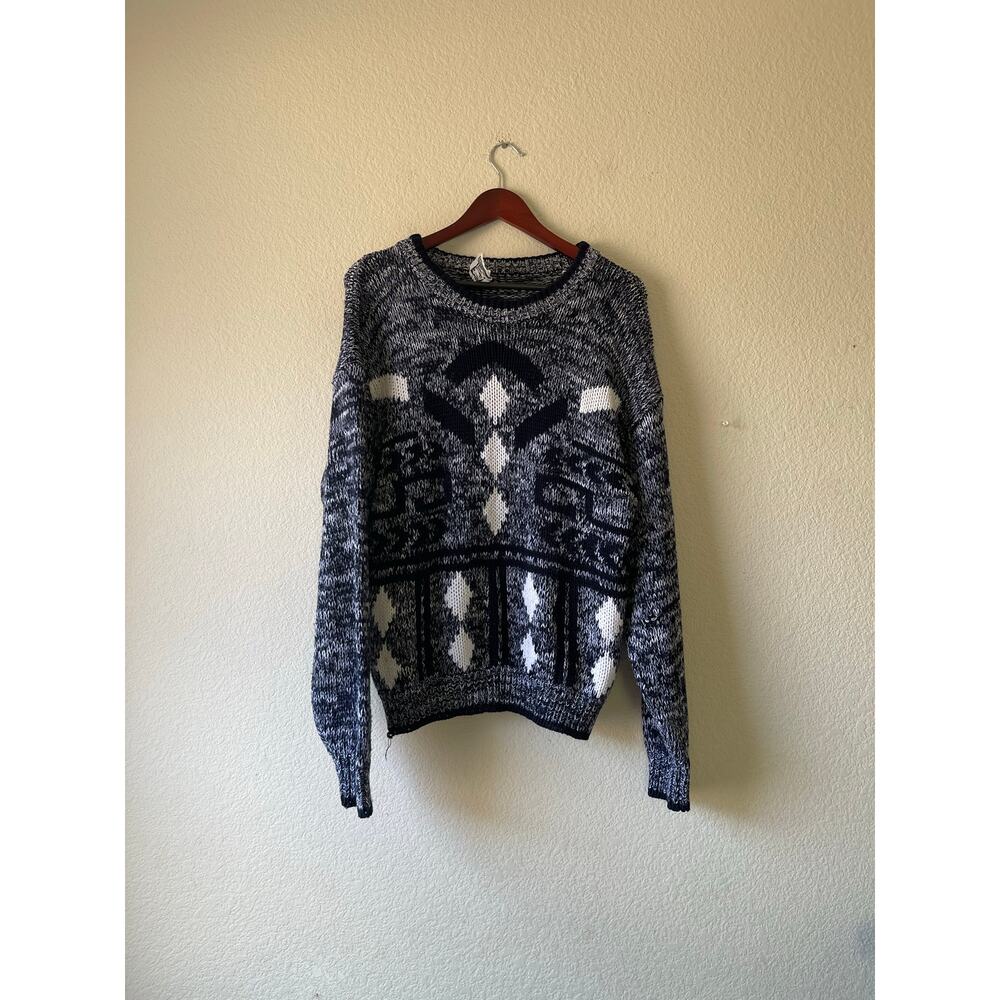Vintage‎ Retro Men’s Multi-Print Sweater – Size Medium – 80s/90s Geometric Knit
